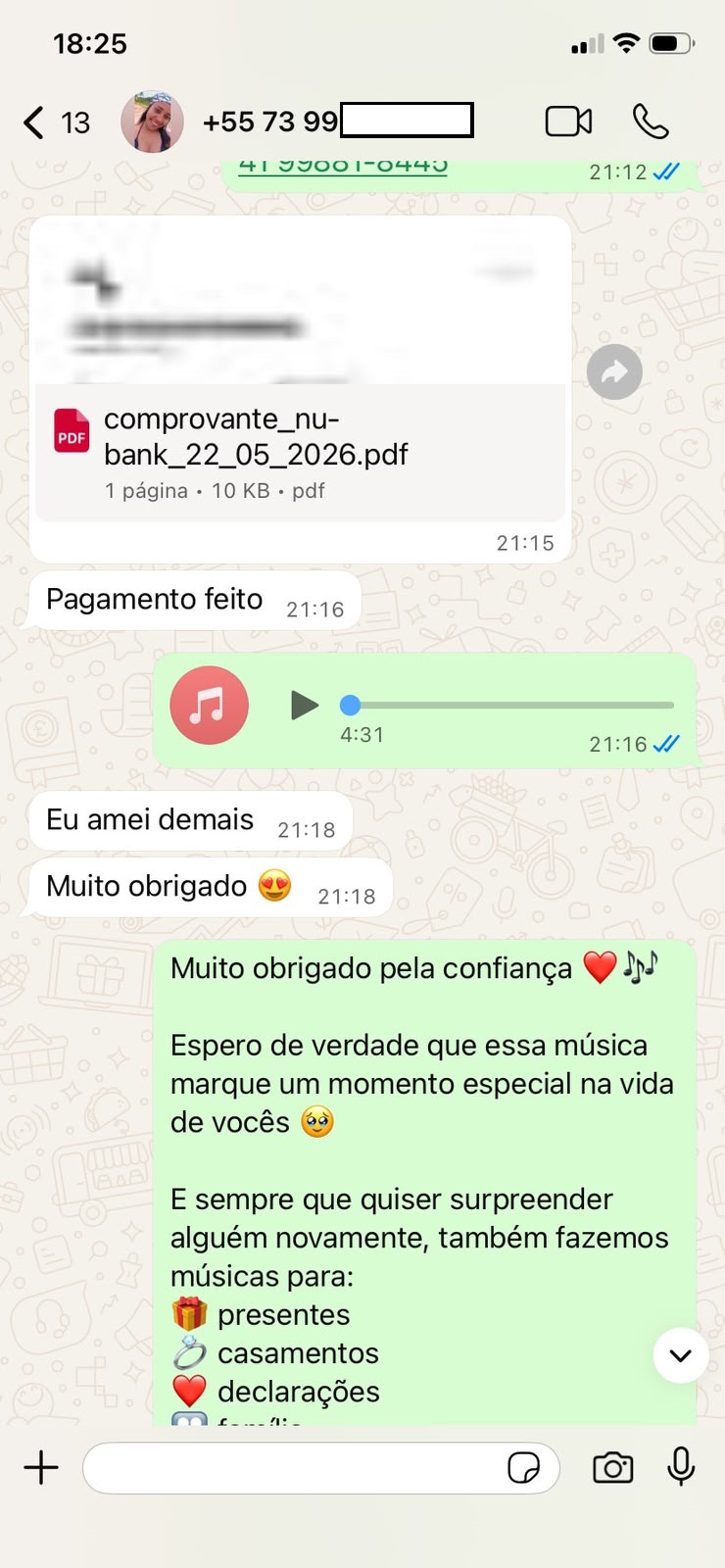 Mensagem real de cliente 1